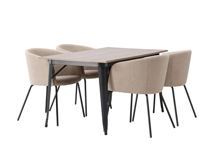 Venture Home Tempe Dining Table - Black / Walnut MDF +Berit Chair - Black / Beige Fabric (Polyester linen ) _4