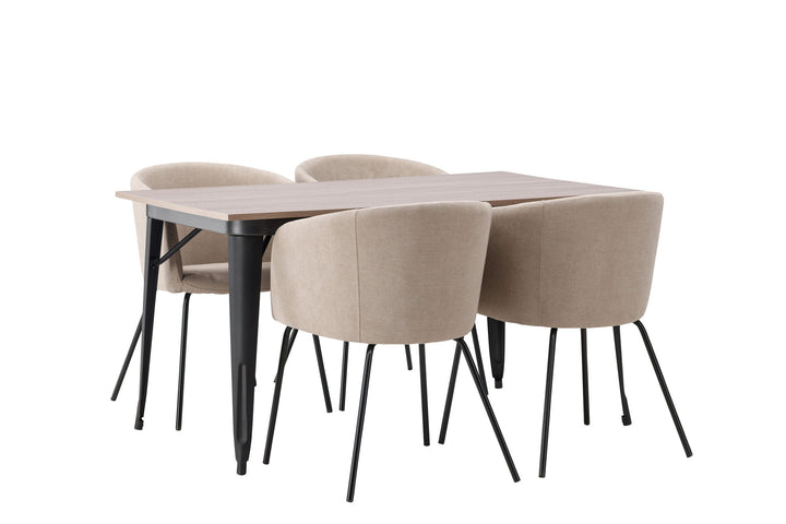 Venture Home Tempe Dining Table - Black / Walnut MDF +Berit Chair - Black / Beige Fabric (Polyester linen ) _4