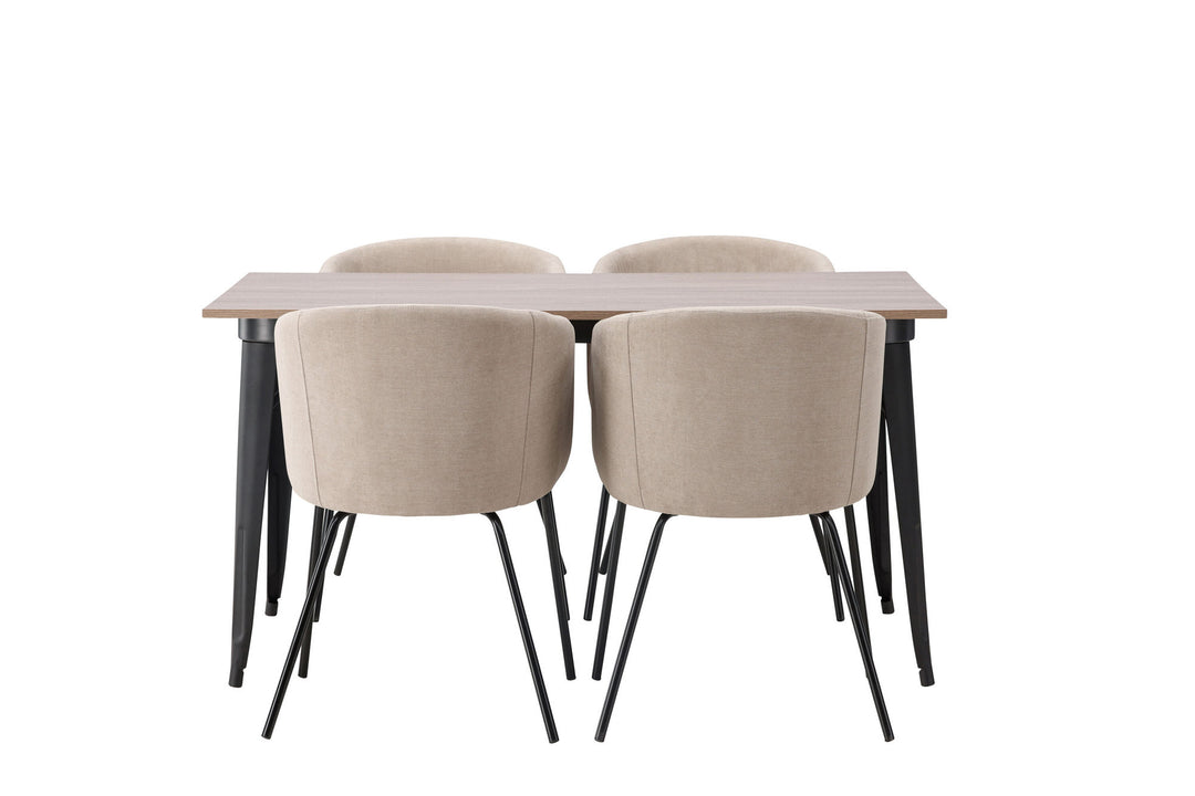 Venture Home Tempe Dining Table - Black / Walnut MDF +Berit Chair - Black / Beige Fabric (Polyester linen ) _4