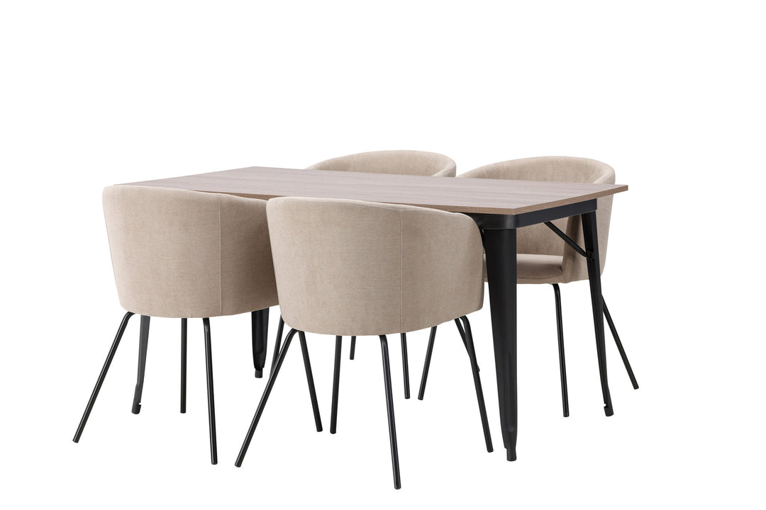 Venture Home Tempe Dining Table - Black / Walnut MDF +Berit Chair - Black / Beige Fabric (Polyester linen ) _4