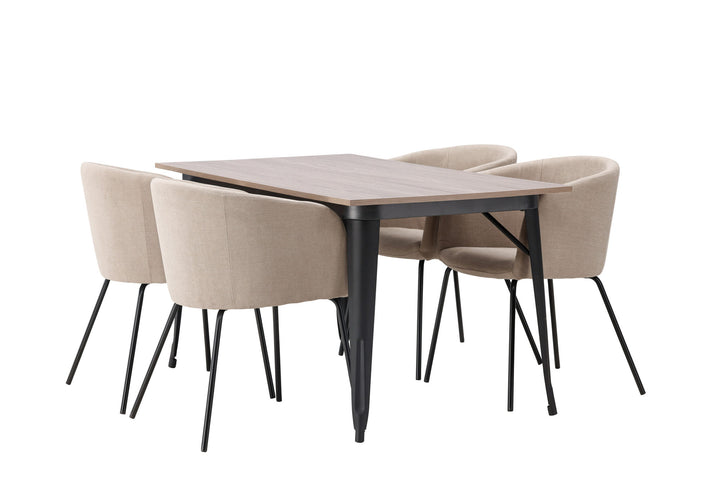 Venture Home Tempe Dining Table - Black / Walnut MDF +Berit Chair - Black / Beige Fabric (Polyester linen ) _4