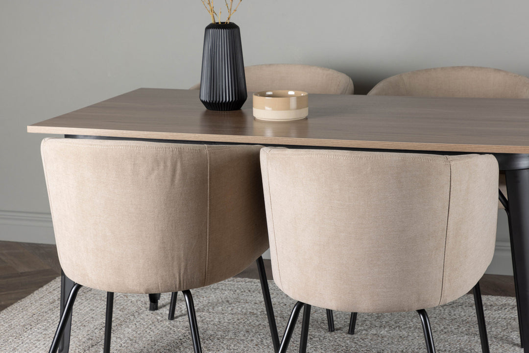Venture Home Tempe Dining Table - Black / Walnut MDF +Berit Chair - Black / Beige Fabric (Polyester linen ) _4