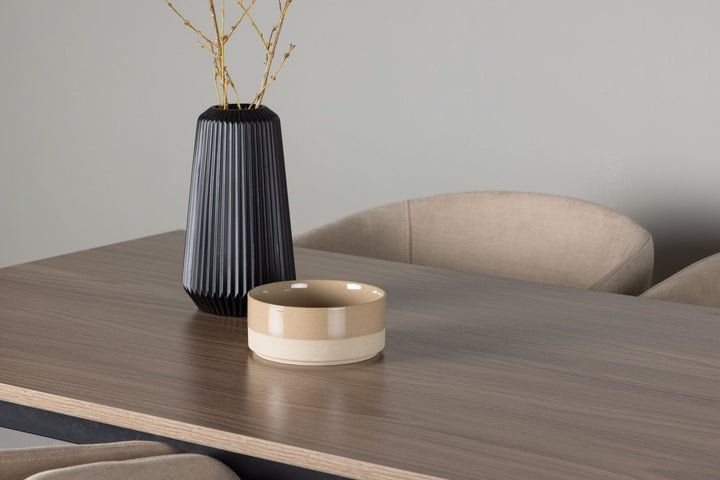 Venture Home Tempe Dining Table - Black / Walnut MDF +Berit Chair - Black / Beige Fabric (Polyester linen ) _4