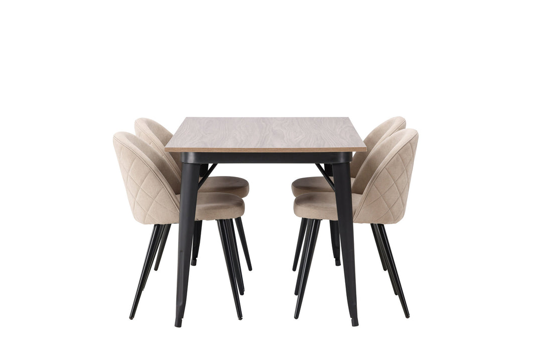 Venture Home Tempe Dining Table - Black / Walnut MDF +Velvet Stitches Chair - Black / Beige Fabric (Polyester linen ) _4