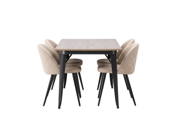 Venture Home Tempe Dining Table - Black / Walnut MDF +Velvet Stitches Chair - Black / Beige Fabric (Polyester linen ) _4
