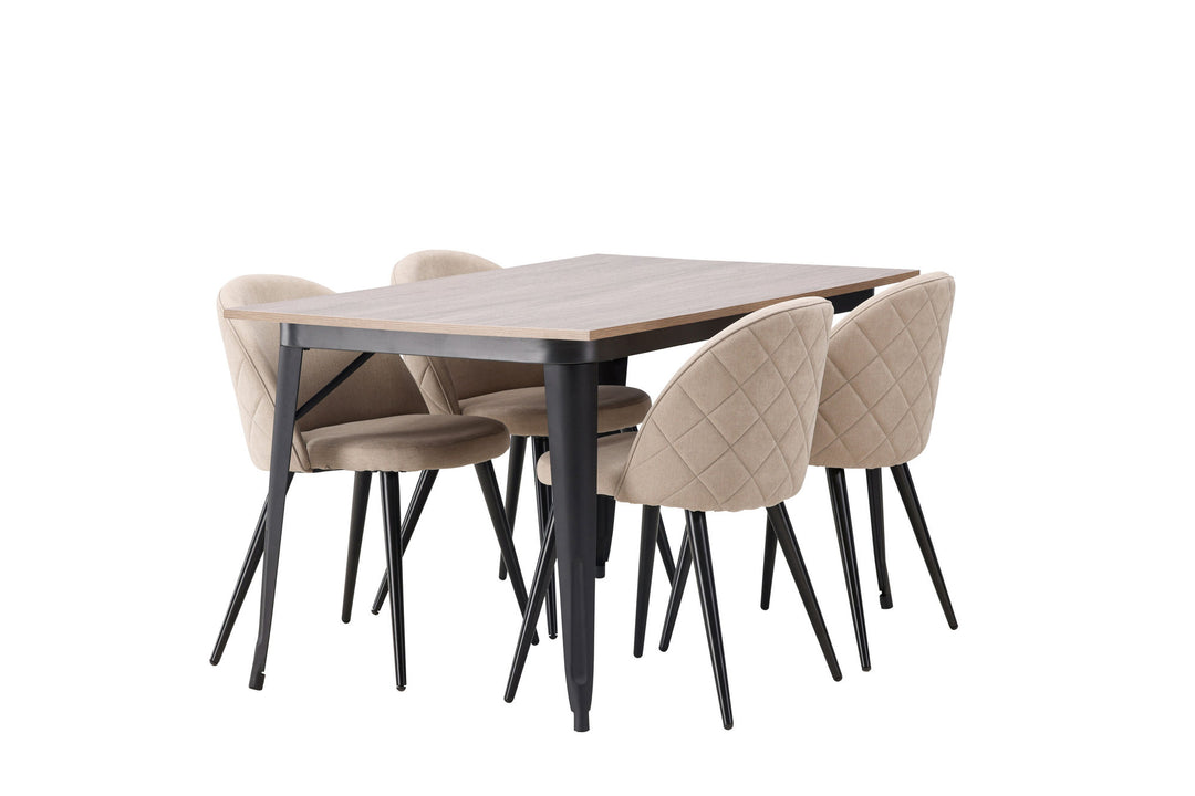 Venture Home Tempe Dining Table - Black / Walnut MDF +Velvet Stitches Chair - Black / Beige Fabric (Polyester linen ) _4