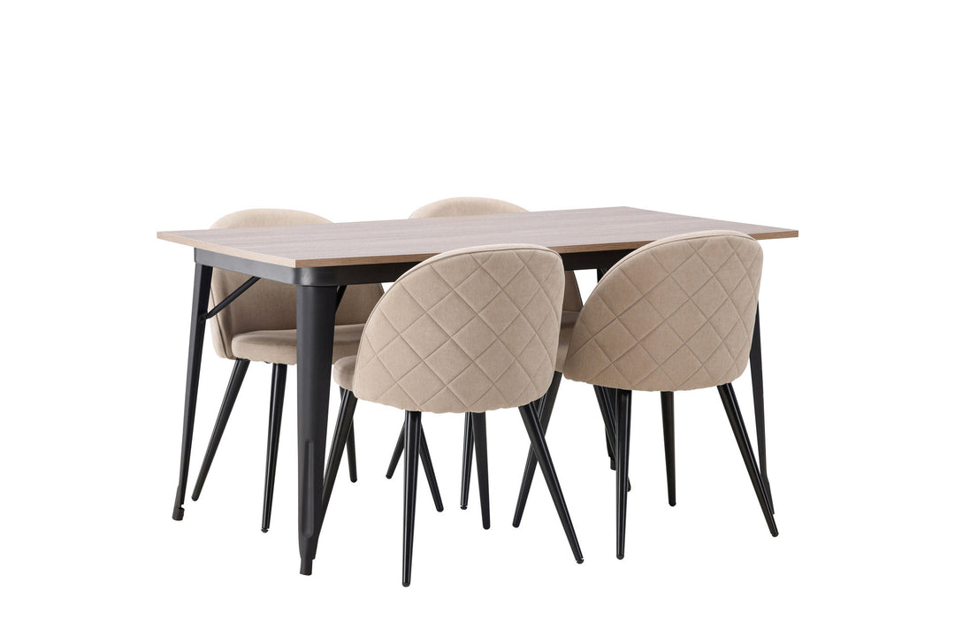 Venture Home Tempe Dining Table - Black / Walnut MDF +Velvet Stitches Chair - Black / Beige Fabric (Polyester linen ) _4
