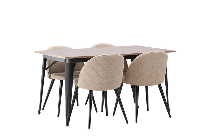 Venture Home Tempe Dining Table - Black / Walnut MDF +Velvet Stitches Chair - Black / Beige Fabric (Polyester linen ) _4