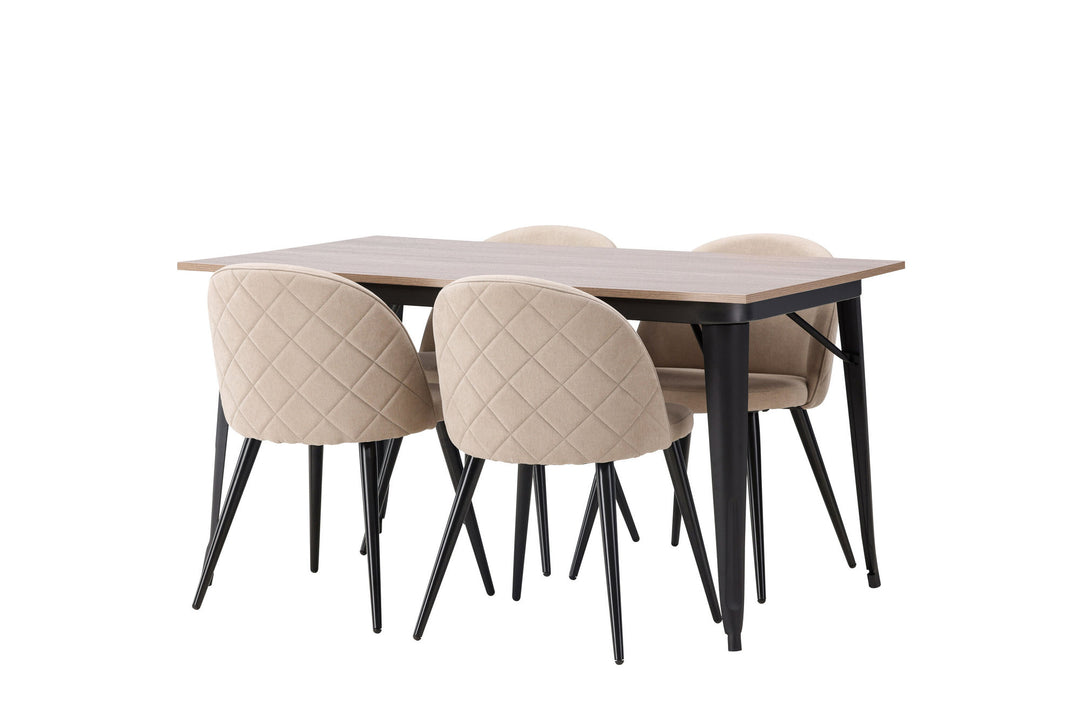 Venture Home Tempe Dining Table - Black / Walnut MDF +Velvet Stitches Chair - Black / Beige Fabric (Polyester linen ) _4