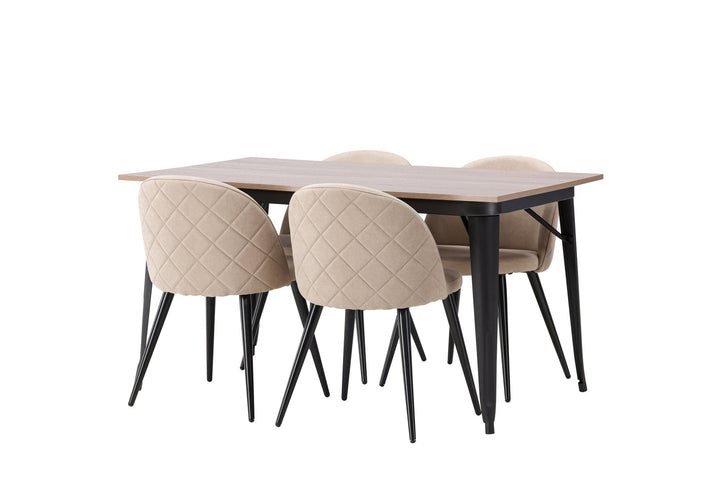 Venture Home Tempe Dining Table - Black / Walnut MDF +Velvet Stitches Chair - Black / Beige Fabric (Polyester linen ) _4