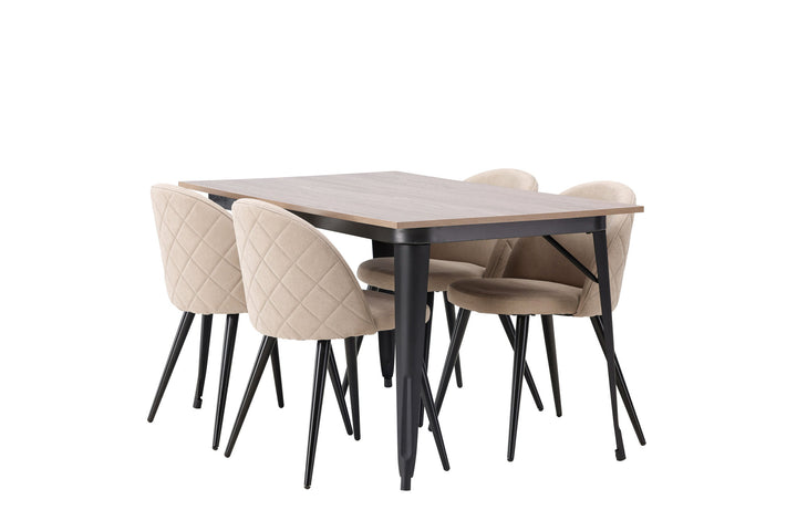 Venture Home Tempe Dining Table - Black / Walnut MDF +Velvet Stitches Chair - Black / Beige Fabric (Polyester linen ) _4