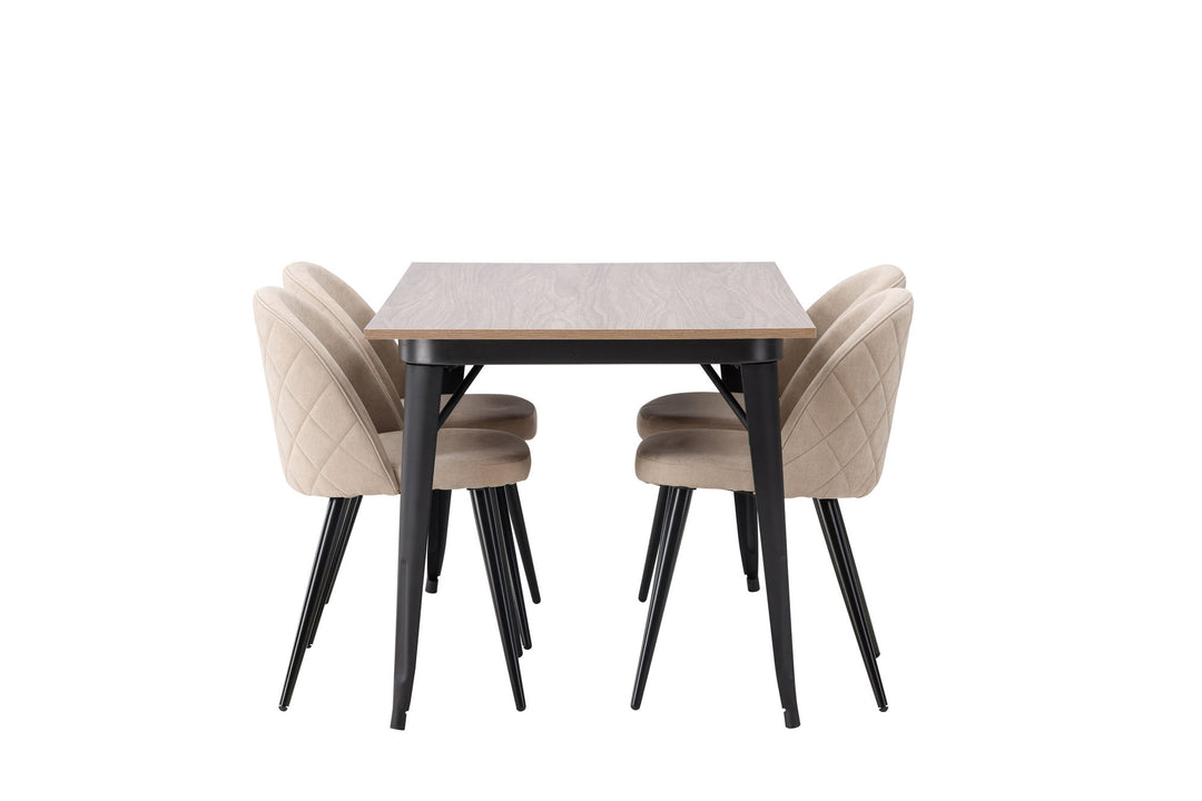 Venture Home Tempe Dining Table - Black / Walnut MDF +Velvet Stitches Chair - Black / Beige Fabric (Polyester linen ) _4