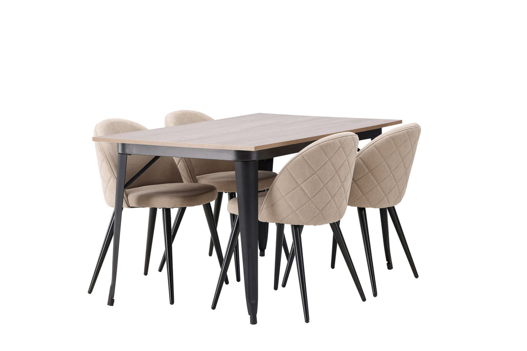 Venture Home Tempe Dining Table - Black / Walnut MDF +Velvet Stitches Chair - Black / Beige Fabric (Polyester linen ) _4