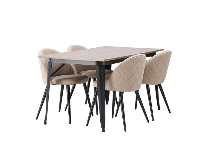 Venture Home Tempe Dining Table - Black / Walnut MDF +Velvet Stitches Chair - Black / Beige Fabric (Polyester linen ) _4