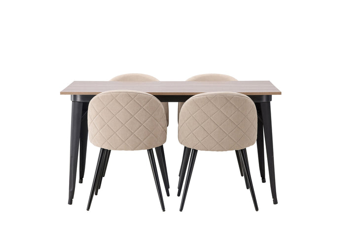 Venture Home Tempe Dining Table - Black / Walnut MDF +Velvet Stitches Chair - Black / Beige Fabric (Polyester linen ) _4