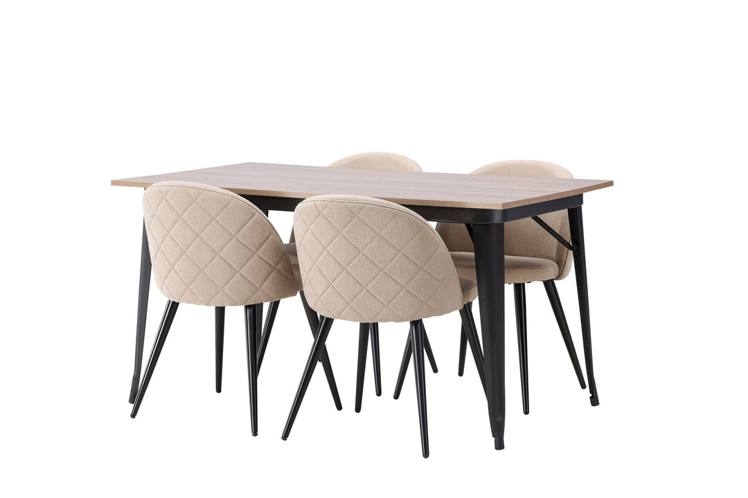 Venture Home Tempe Dining Table - Black / Walnut MDF +Velvet Stitches Chair - Black / Beige Fabric (Polyester linen ) _4
