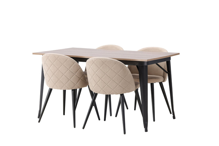 Venture Home Tempe Dining Table - Black / Walnut MDF +Velvet Stitches Chair - Black / Beige Fabric (Polyester linen ) _4