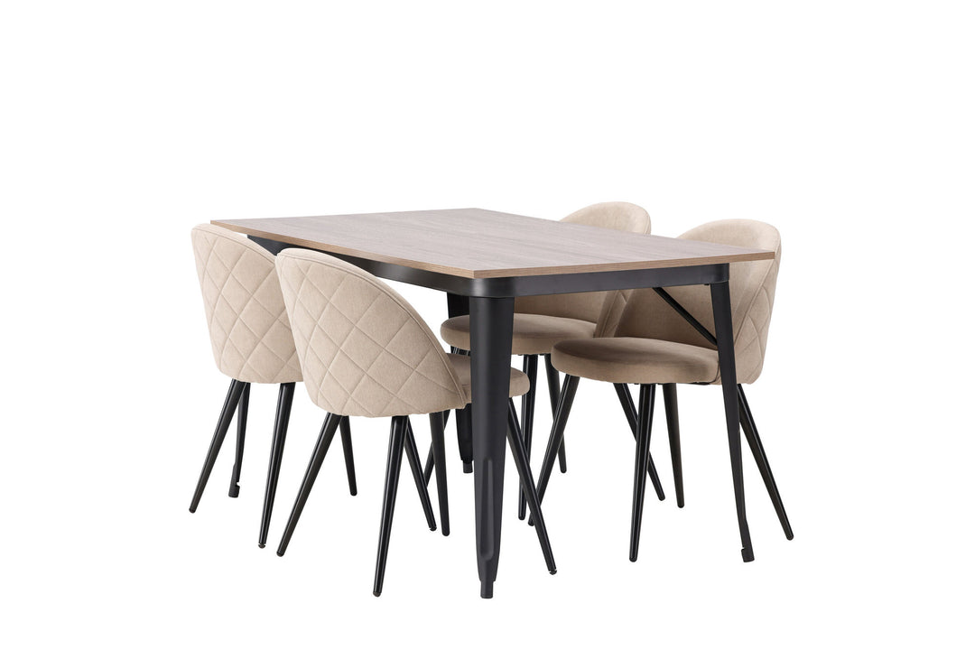 Venture Home Tempe Dining Table - Black / Walnut MDF +Velvet Stitches Chair - Black / Beige Fabric (Polyester linen ) _4