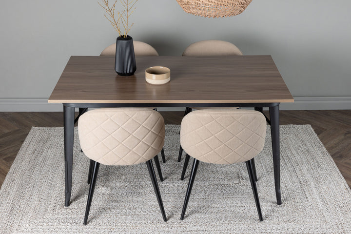 Venture Home Tempe Dining Table - Black / Walnut MDF +Velvet Stitches Chair - Black / Beige Fabric (Polyester linen ) _4