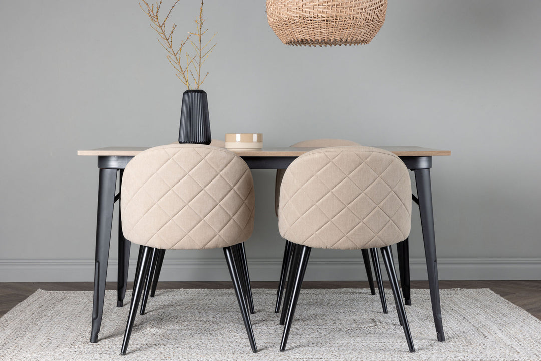 Venture Home Tempe Dining Table - Black / Walnut MDF +Velvet Stitches Chair - Black / Beige Fabric (Polyester linen ) _4