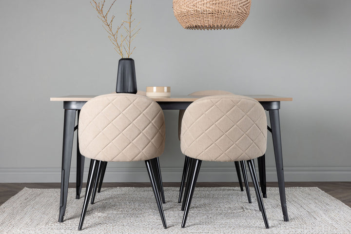 Venture Home Tempe Dining Table - Black / Walnut MDF +Velvet Stitches Chair - Black / Beige Fabric (Polyester linen ) _4