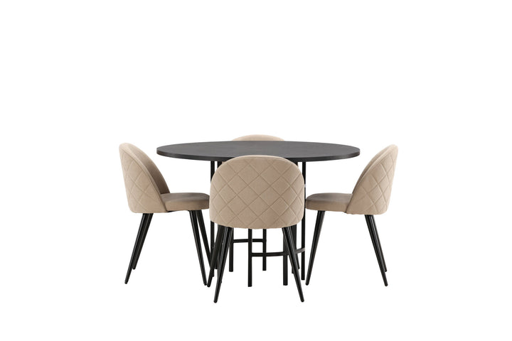 Venture Home Copenhagen Dining Table - Black / Black Veneer +Velvet Stitches Chair - Black / Beige Fabric (Polyester linen ) _4