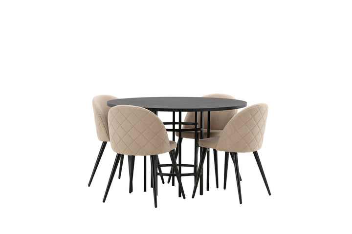 Venture Home Copenhagen Dining Table - Black / Black Veneer +Velvet Stitches Chair - Black / Beige Fabric (Polyester linen ) _4