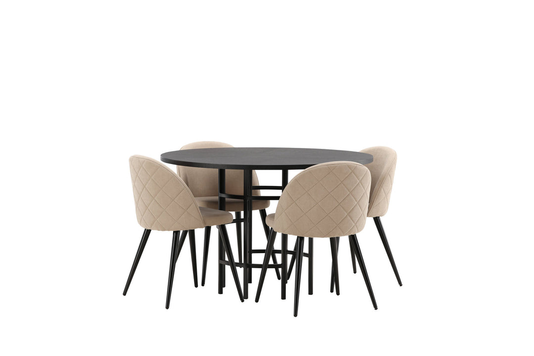 Venture Home Copenhagen Dining Table - Black / Black Veneer +Velvet Stitches Chair - Black / Beige Fabric (Polyester linen ) _4
