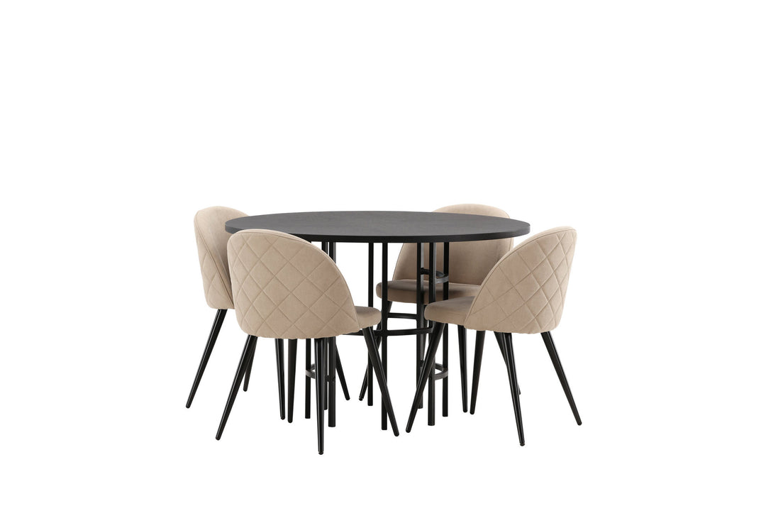 Venture Home Copenhagen Dining Table - Black / Black Veneer +Velvet Stitches Chair - Black / Beige Fabric (Polyester linen ) _4