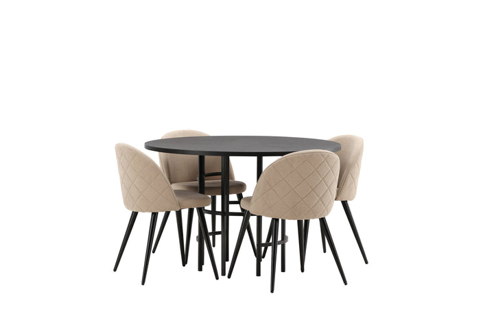 Venture Home Copenhagen Dining Table - Black / Black Veneer +Velvet Stitches Chair - Black / Beige Fabric (Polyester linen ) _4