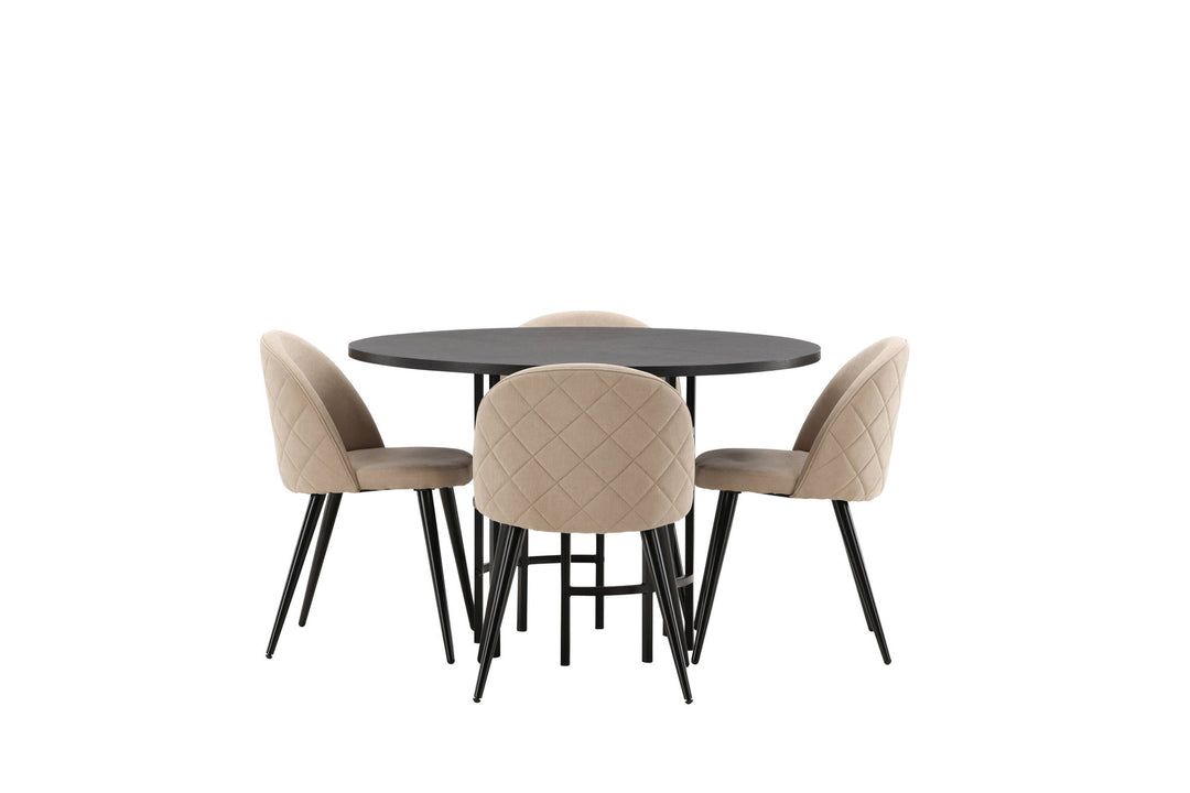 Venture Home Copenhagen Dining Table - Black / Black Veneer +Velvet Stitches Chair - Black / Beige Fabric (Polyester linen ) _4