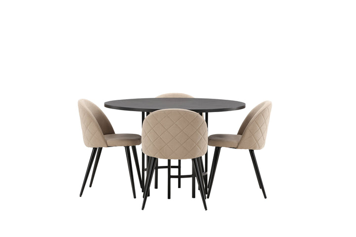 Venture Home Copenhagen Dining Table - Black / Black Veneer +Velvet Stitches Chair - Black / Beige Fabric (Polyester linen ) _4