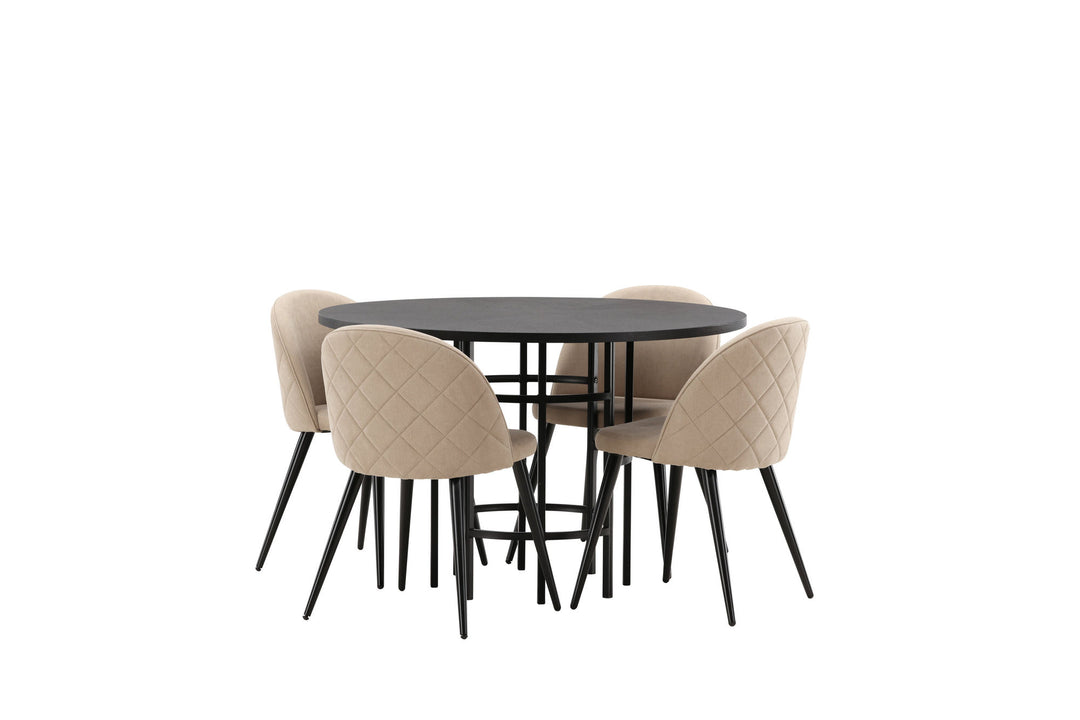 Venture Home Copenhagen Dining Table - Black / Black Veneer +Velvet Stitches Chair - Black / Beige Fabric (Polyester linen ) _4