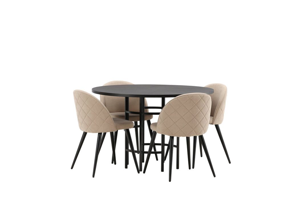 Venture Home Copenhagen Dining Table - Black / Black Veneer +Velvet Stitches Chair - Black / Beige Fabric (Polyester linen ) _4