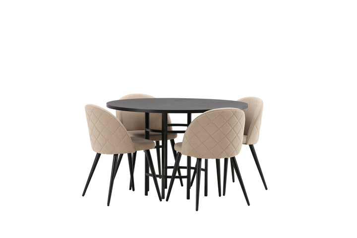 Venture Home Copenhagen Dining Table - Black / Black Veneer +Velvet Stitches Chair - Black / Beige Fabric (Polyester linen ) _4
