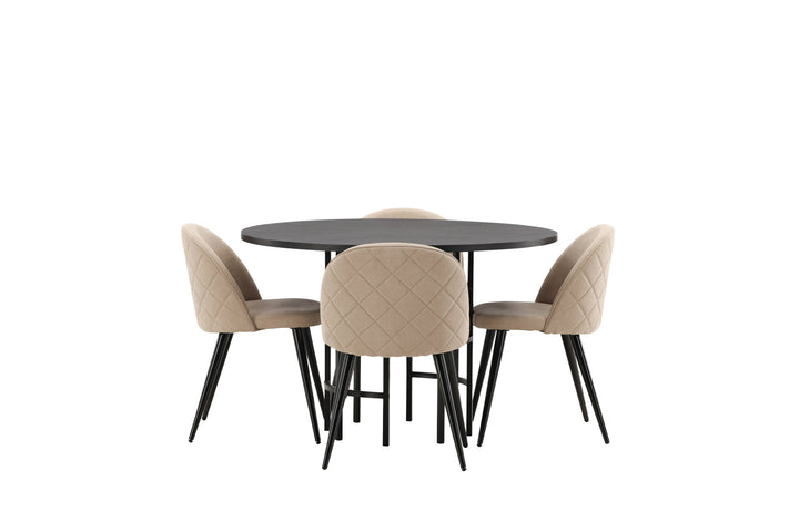 Venture Home Copenhagen Dining Table - Black / Black Veneer +Velvet Stitches Chair - Black / Beige Fabric (Polyester linen ) _4