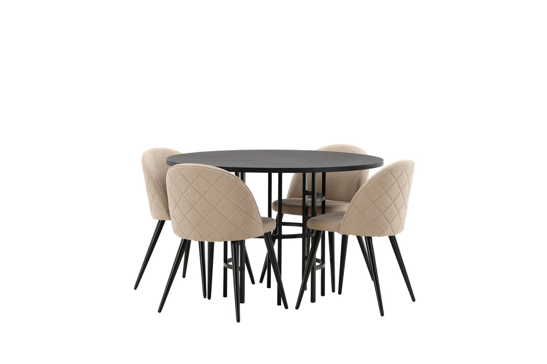 Venture Home Copenhagen Dining Table - Black / Black Veneer +Velvet Stitches Chair - Black / Beige Fabric (Polyester linen ) _4