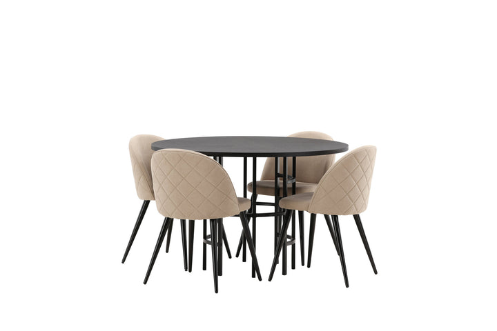 Venture Home Copenhagen Dining Table - Black / Black Veneer +Velvet Stitches Chair - Black / Beige Fabric (Polyester linen ) _4