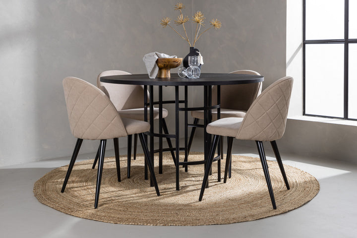 Venture Home Copenhagen Dining Table - Black / Black Veneer +Velvet Stitches Chair - Black / Beige Fabric (Polyester linen ) _4