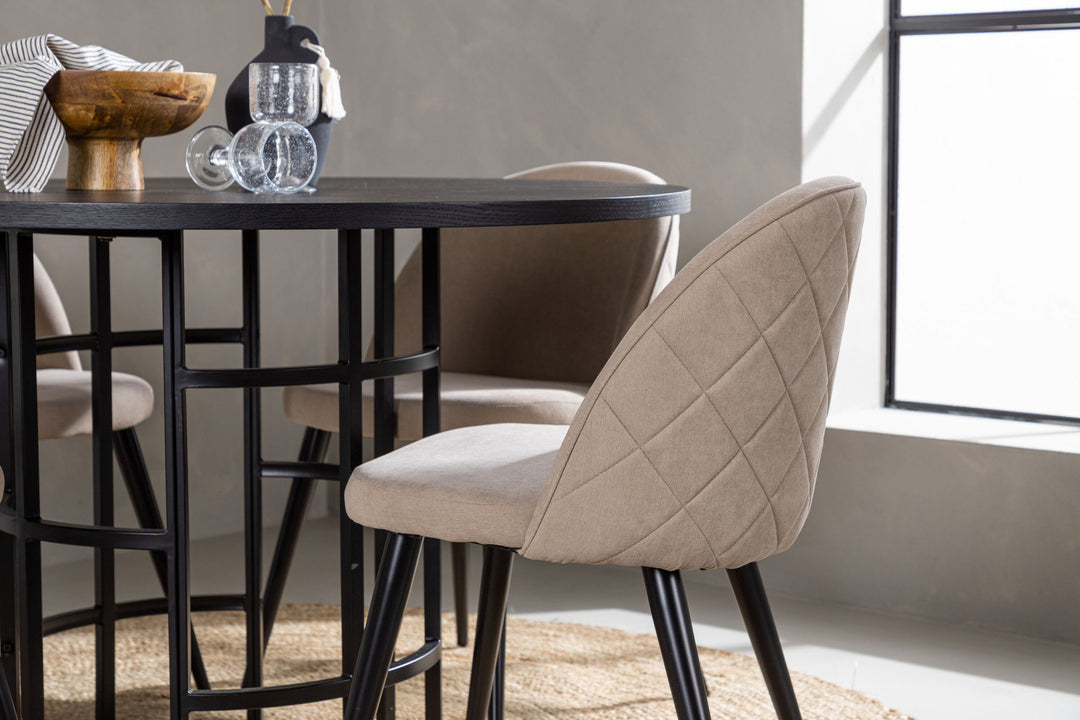 Venture Home Copenhagen Dining Table - Black / Black Veneer +Velvet Stitches Chair - Black / Beige Fabric (Polyester linen ) _4