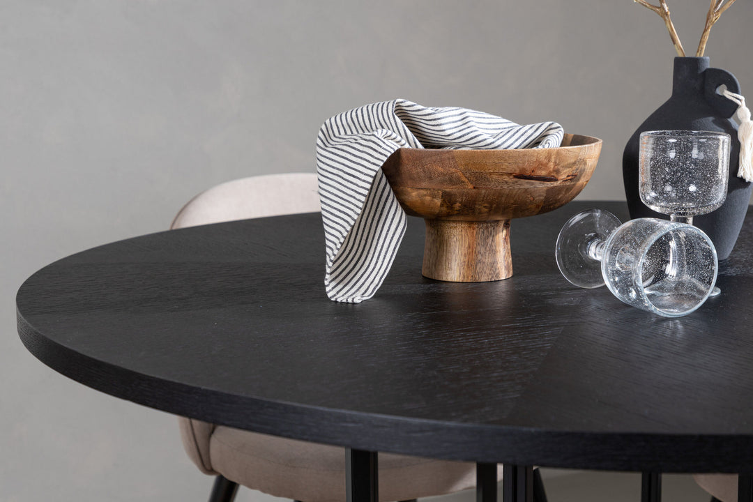 Venture Home Copenhagen Dining Table - Black / Black Veneer +Velvet Stitches Chair - Black / Beige Fabric (Polyester linen ) _4
