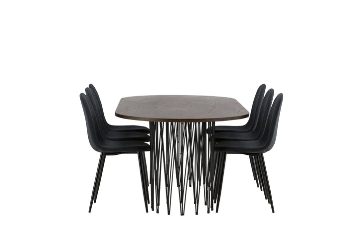 Venture Home Stone oval Dining Table - Black / Mocca Veneer +Polar Dining Chair - Black Legs - Black Fabric _6