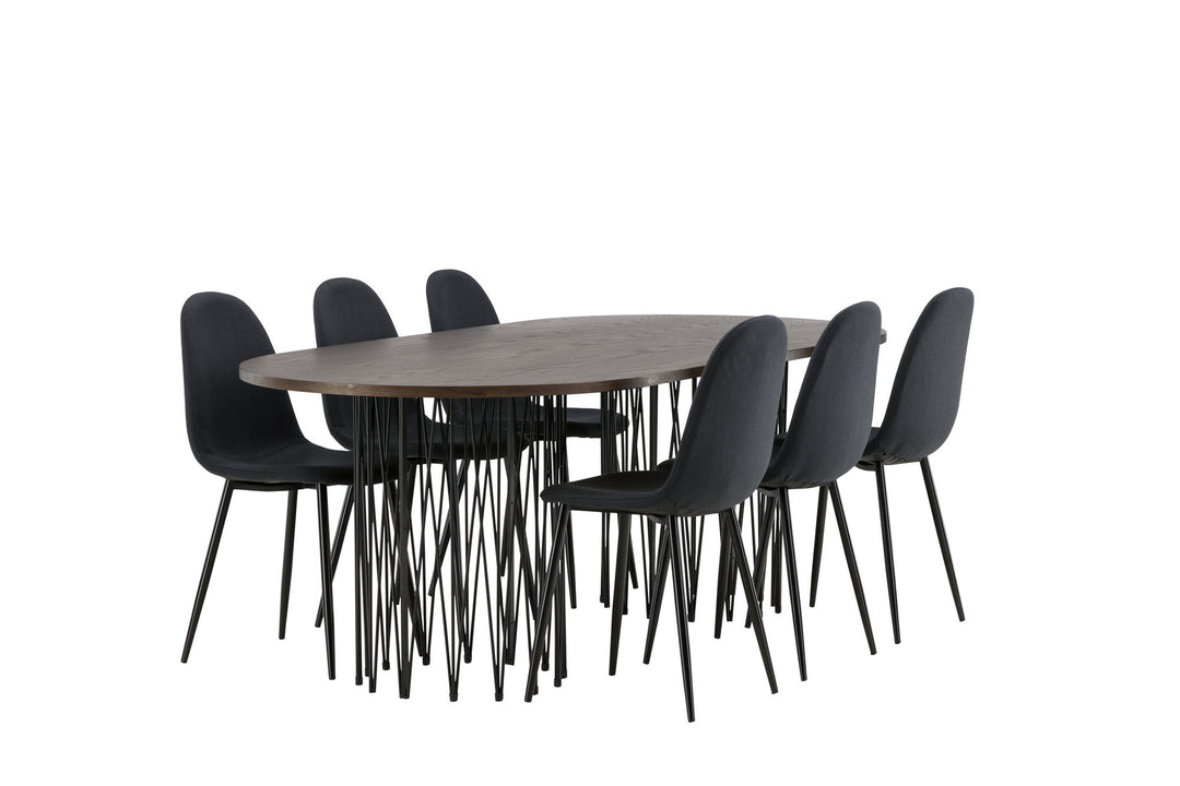Venture Home Stone oval Dining Table - Black / Mocca Veneer +Polar Dining Chair - Black Legs - Black Fabric _6