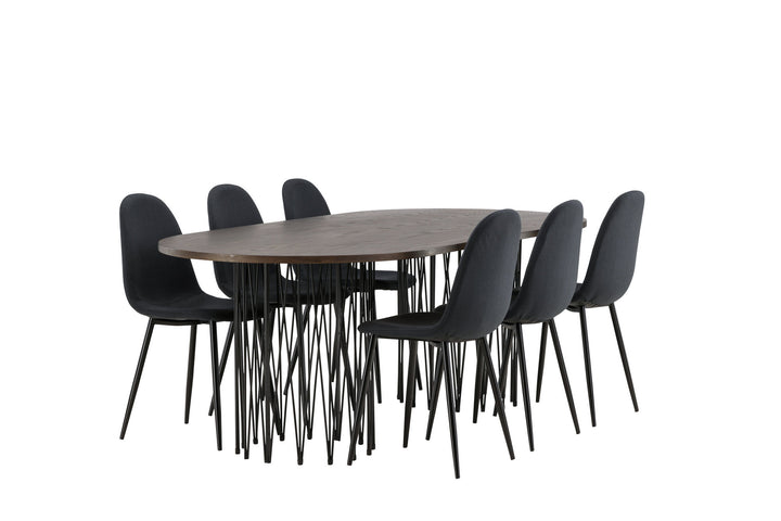 Venture Home Stone oval Dining Table - Black / Mocca Veneer +Polar Dining Chair - Black Legs - Black Fabric _6