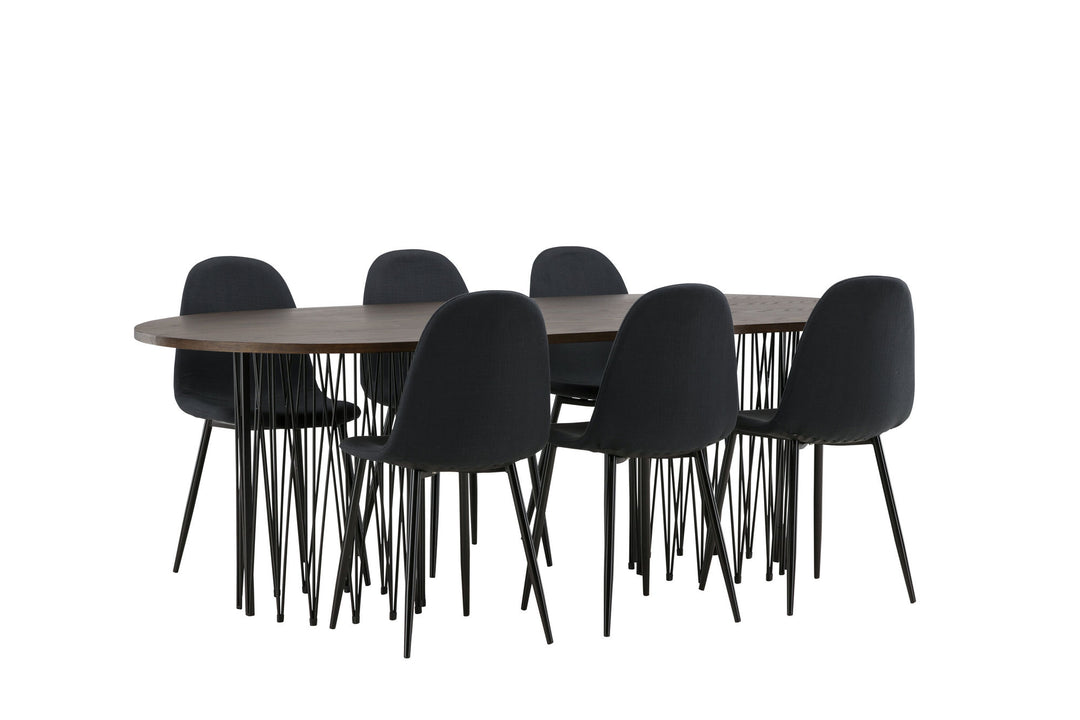 Venture Home Stone oval Dining Table - Black / Mocca Veneer +Polar Dining Chair - Black Legs - Black Fabric _6