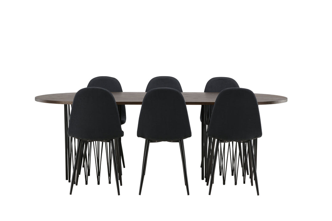 Venture Home Stone oval Dining Table - Black / Mocca Veneer +Polar Dining Chair - Black Legs - Black Fabric _6