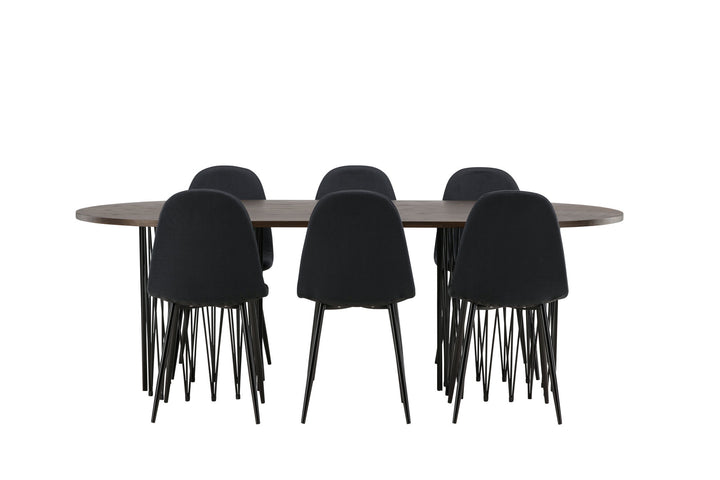 Venture Home Stone oval Dining Table - Black / Mocca Veneer +Polar Dining Chair - Black Legs - Black Fabric _6