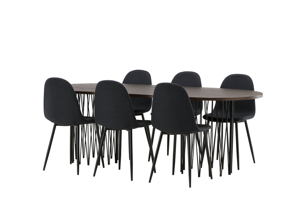 Venture Home Stone oval Dining Table - Black / Mocca Veneer +Polar Dining Chair - Black Legs - Black Fabric _6