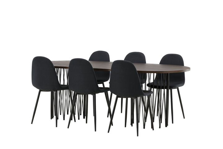 Venture Home Stone oval Dining Table - Black / Mocca Veneer +Polar Dining Chair - Black Legs - Black Fabric _6