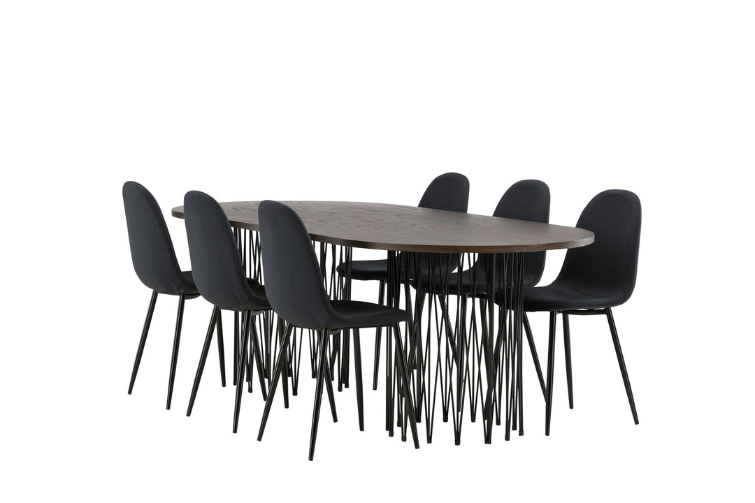Venture Home Stone oval Dining Table - Black / Mocca Veneer +Polar Dining Chair - Black Legs - Black Fabric _6